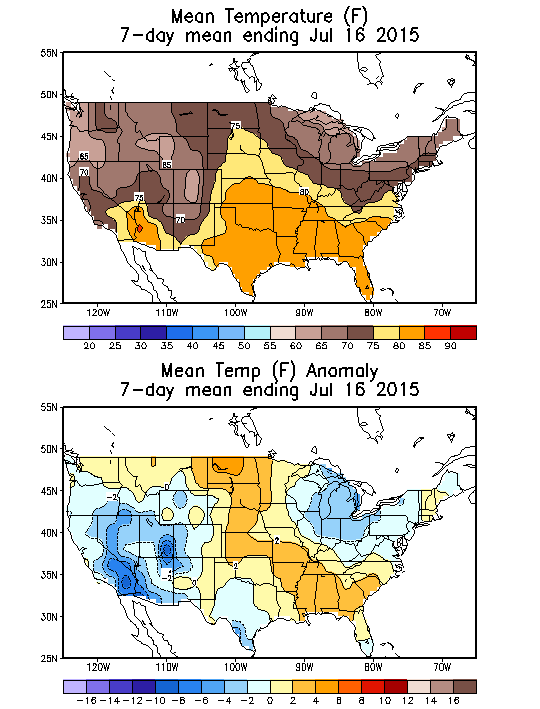 Mean Temperature (F) 7-Day Mean ending Jul 16, 2015