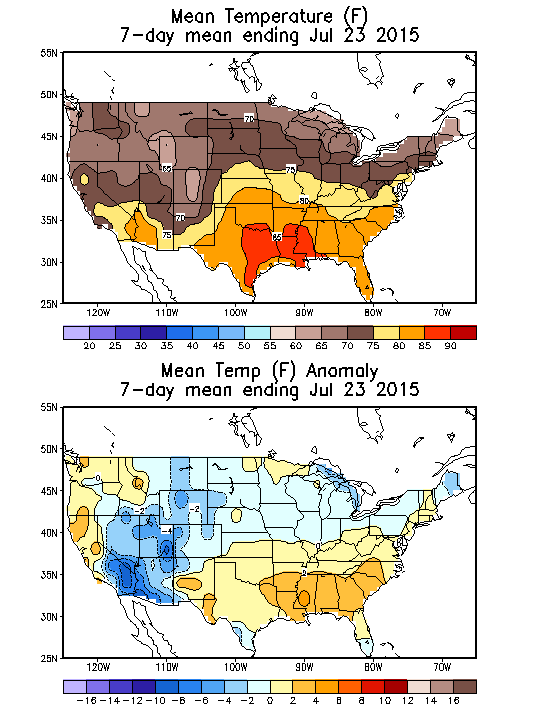 Mean Temperature (F) 7-Day Mean ending Jul 23, 2015