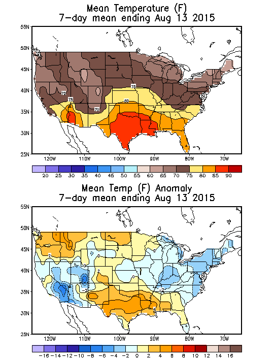 Mean Temperature (F) 7-Day Mean ending Aug 13, 2015