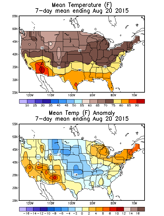 Mean Temperature (F) 7-Day Mean ending Aug 20, 2015