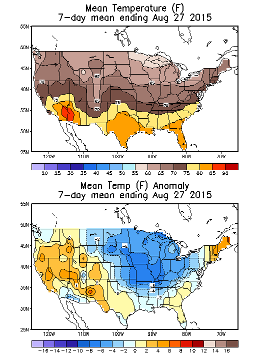 Mean Temperature (F) 7-Day Mean ending Aug 27, 2015