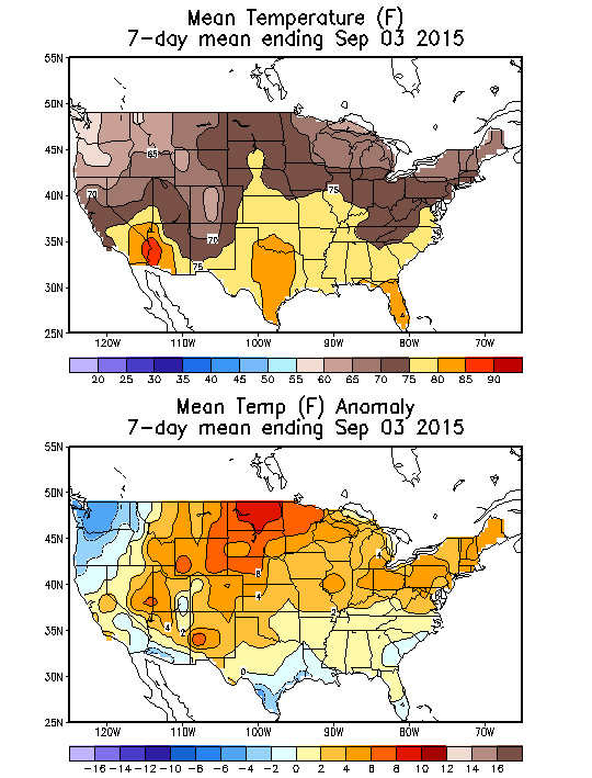 Mean Temperature Anomaly (F) 7-Day Mean ending Sep 03, 2015