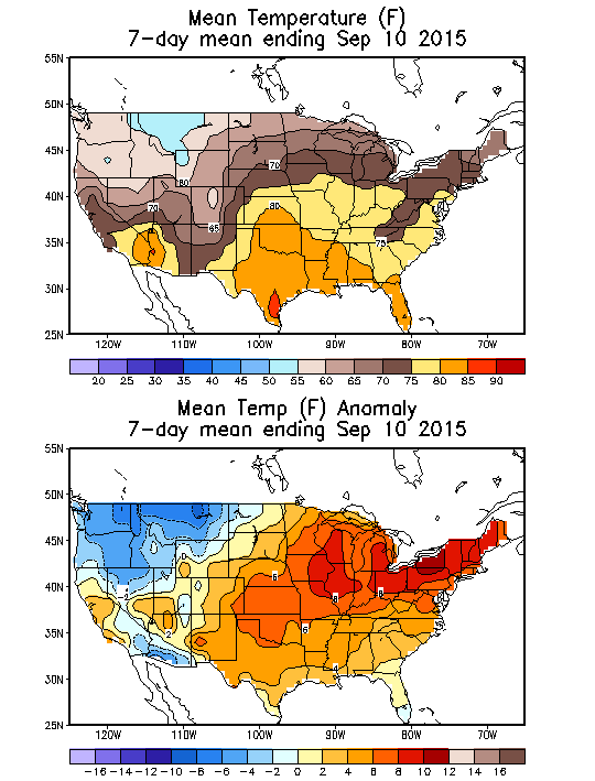 Mean Temperature (F) 7-Day Mean ending Sep 10, 2015