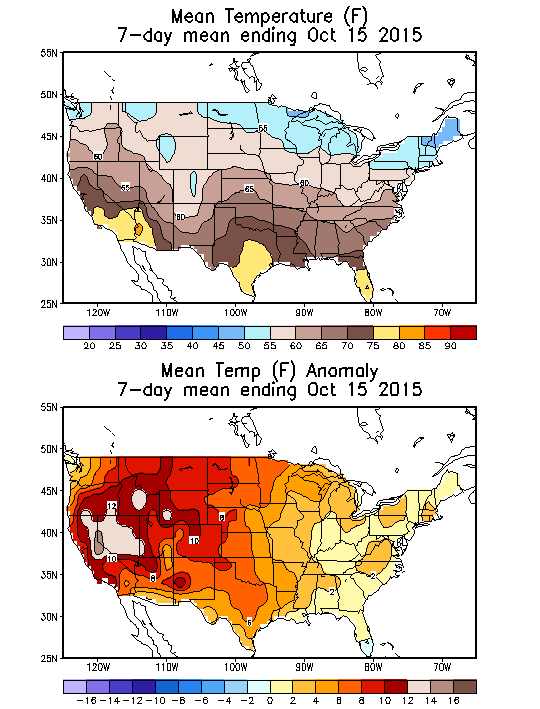 Mean Temperature (F) 7-Day Mean ending Oct 15, 2015