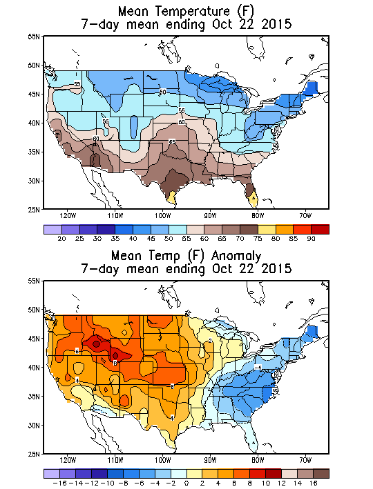 Mean Temperature (F) 7-Day Mean ending Oct 22, 2015