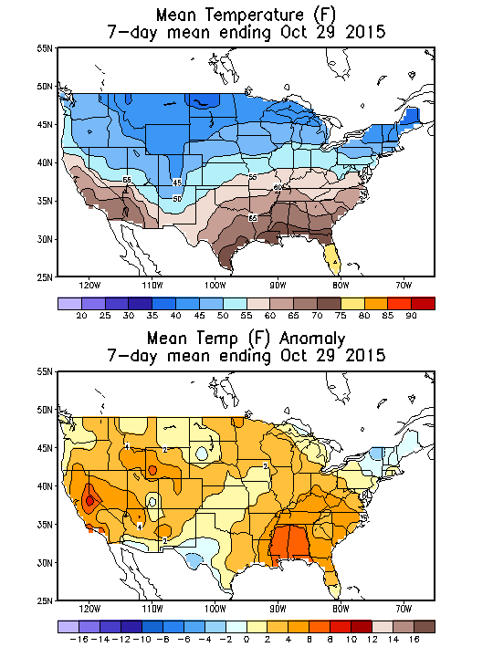 Mean Temperature (F) 7-Day Mean ending Oct 29, 2015