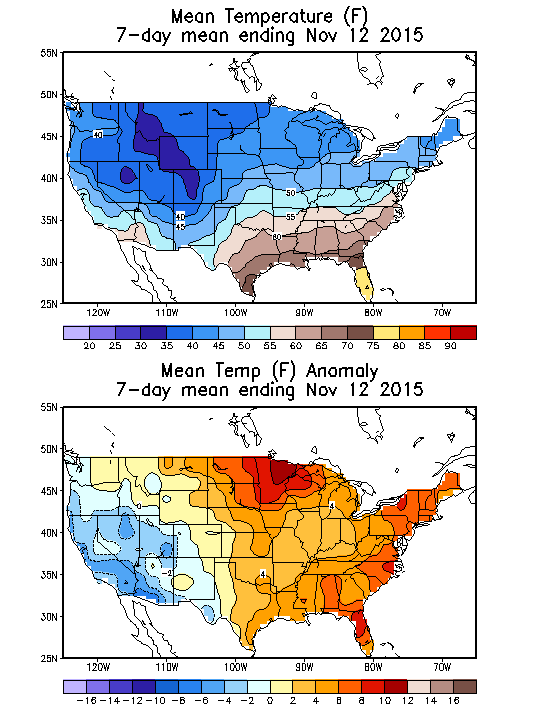 Mean Temperature (F) 7-Day Mean ending Nov 12, 2015