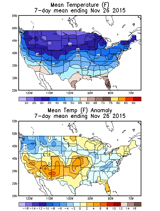 Mean Temperature (F) 7-Day Mean ending Nov 26, 2015