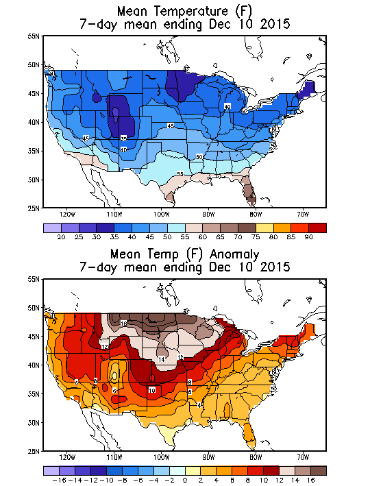Mean Temperature (F) 7-Day Mean ending Dec 10, 2015