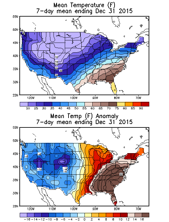 Mean Temperature (F) 7-Day Mean ending Dec 31, 2015