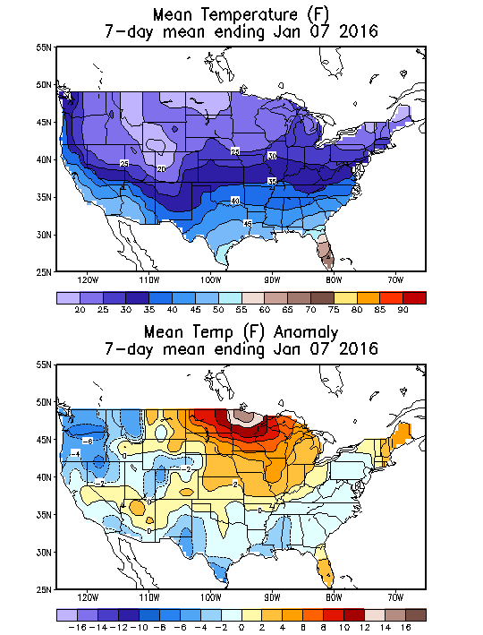 Mean Temperature Anomaly (F) 7-Day Mean ending Jan 07, 2016