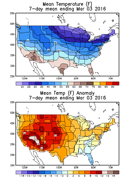 Mean Temperature (F) 7-Day Mean ending Mar 03, 2016