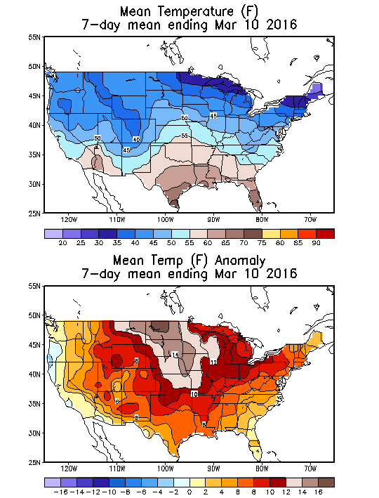 Mean Temperature (F) 7-Day Mean ending Mar 10, 2016