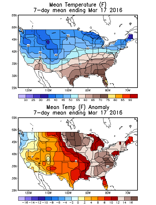 Mean Temperature (F) 7-Day Mean ending Mar 17, 2016