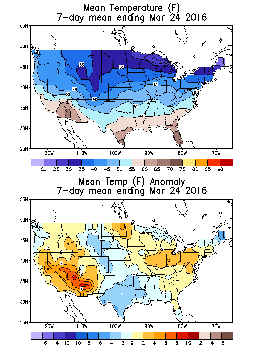 Mean Temperature (F) 7-Day Mean ending Mar 24, 2016