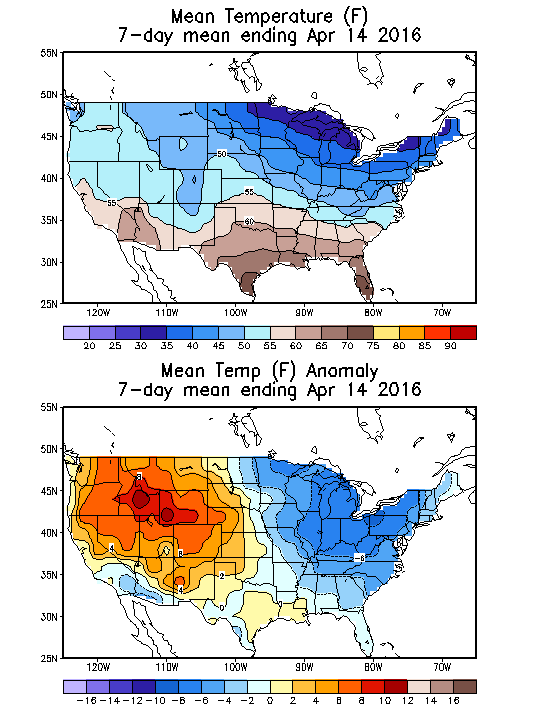 Mean Temperature (F) 7-Day Mean ending Apr 14, 2016