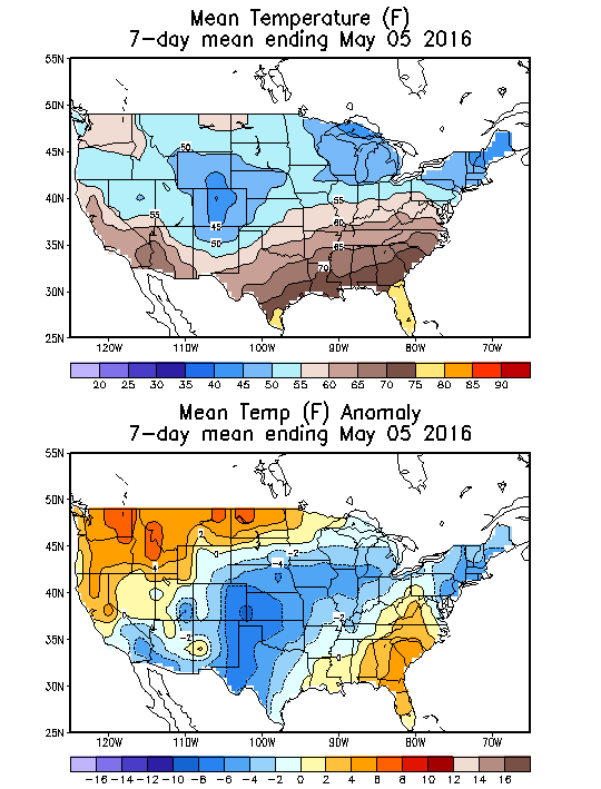 Mean Temperature (F) 7-Day Mean ending May 05, 2016