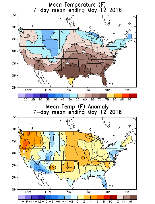 Mean Temperature (F) 7-Day Mean ending May 12, 2016