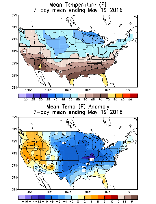 Mean Temperature (F) 7-Day Mean ending May 19, 2016