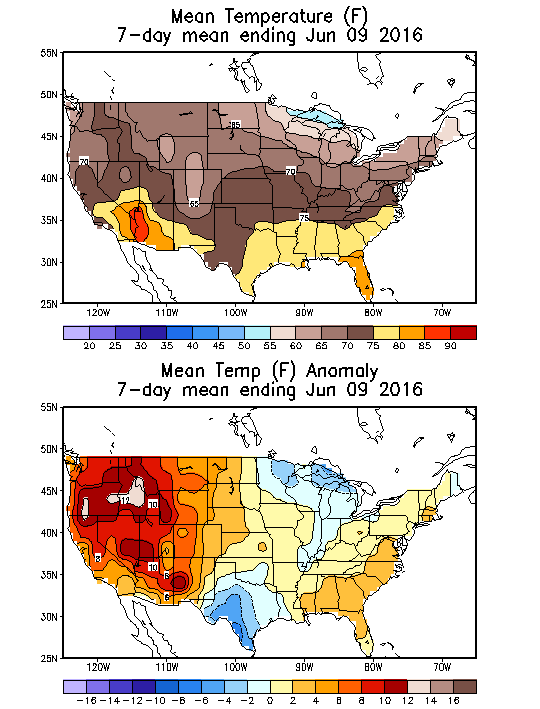 Mean Temperature (F) 7-Day Mean ending Jun 09, 2016