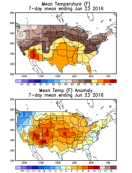 Mean Temperature (F) 7-Day Mean ending Jun 23, 2016