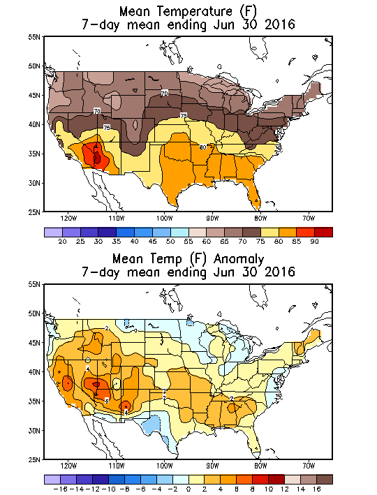 Mean Temperature (F) 7-Day Mean ending Jun 30, 2016