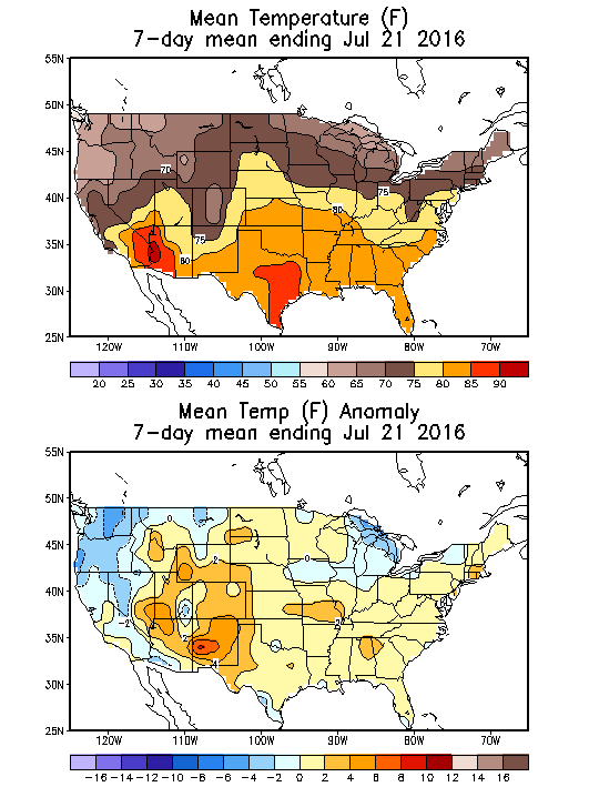 Mean Temperature (F) 7-Day Mean ending Jul 21, 2016