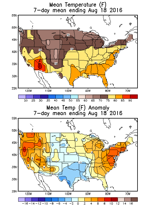 Mean Temperature (F) 7-Day Mean ending Aug 18, 2016