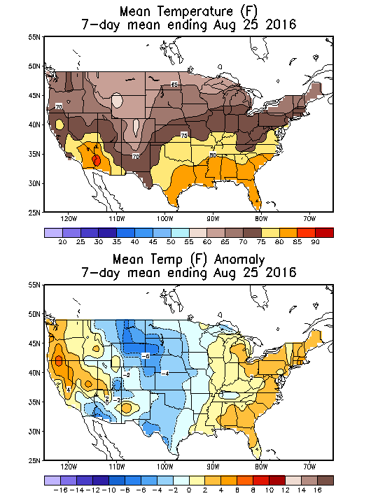 Mean Temperature (F) 7-Day Mean ending Aug 25, 2016