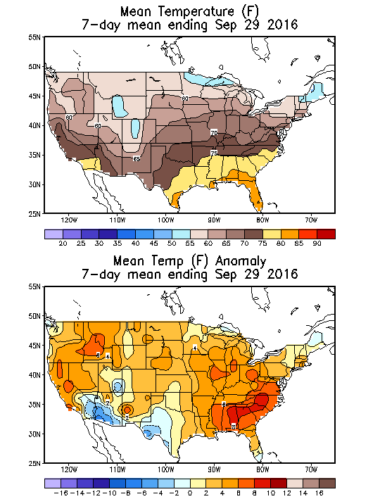 Mean Temperature (F) 7-Day Mean ending Sep 29, 2016