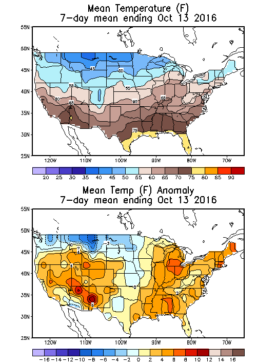 Mean Temperature (F) 7-Day Mean ending Oct 13, 2016