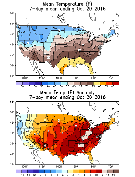 Mean Temperature (F) 7-Day Mean ending Oct 20, 2016