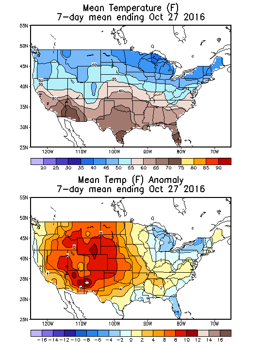 Mean Temperature (F) 7-Day Mean ending Oct 27, 2016