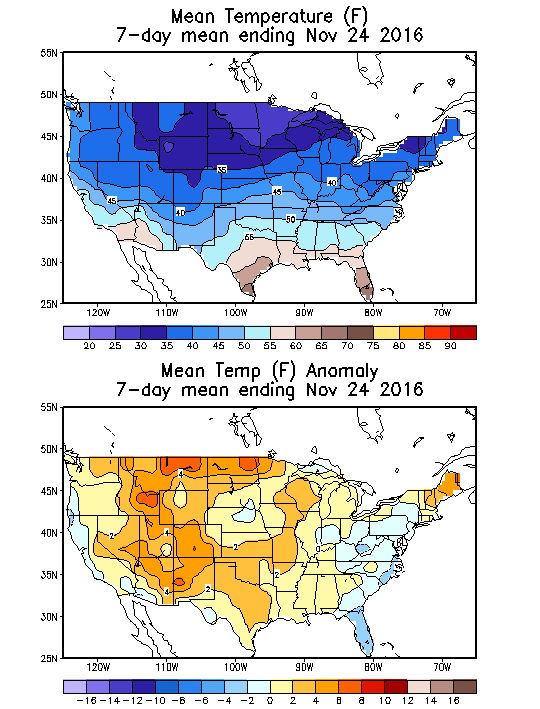 Mean Temperature (F) 7-Day Mean ending Nov 24, 2016