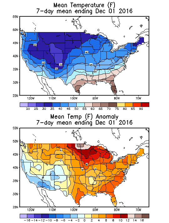 Mean Temperature (F) 7-Day Mean ending Dec 01, 2016