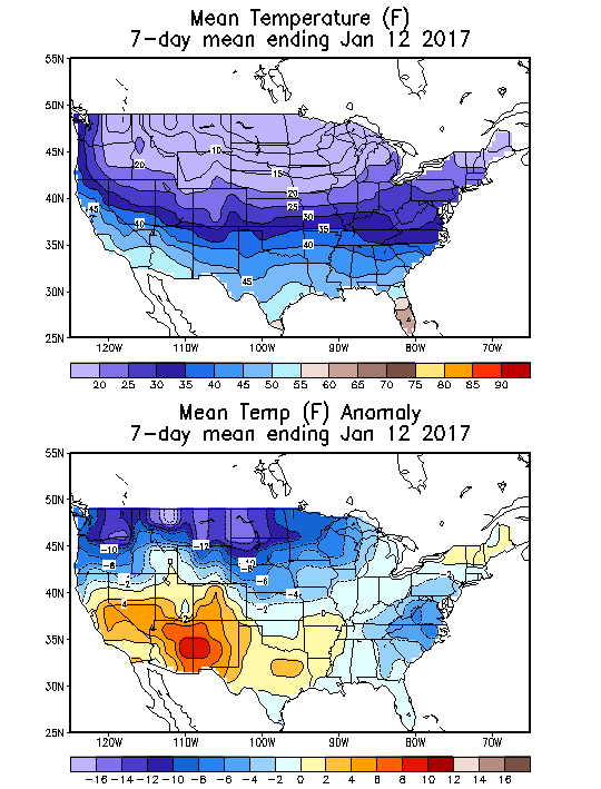 Mean Temperature (F) 7-Day Mean ending Jan 12, 2017
