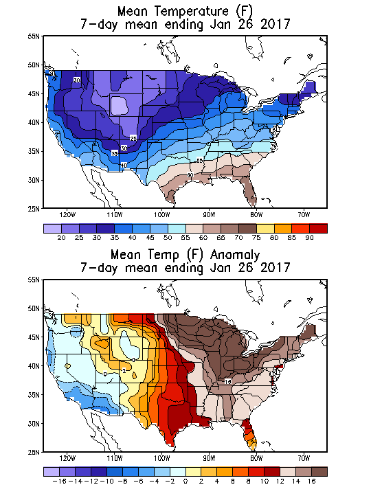 Mean Temperature (F) 7-Day Mean ending Jan 26, 2017