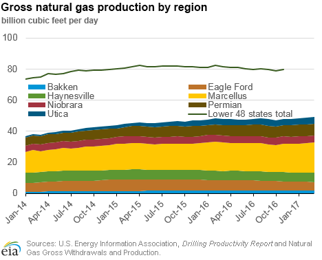 Gross natural gas production by region
