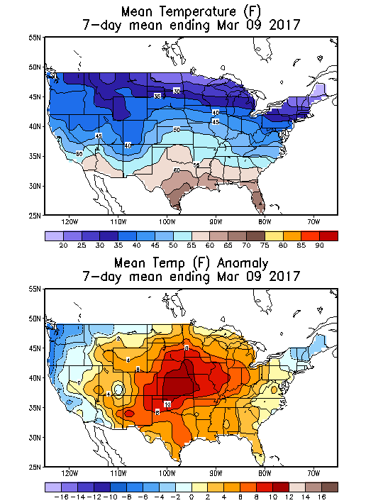 Mean Temperature (F) 7-Day Mean ending Mar 09, 2017