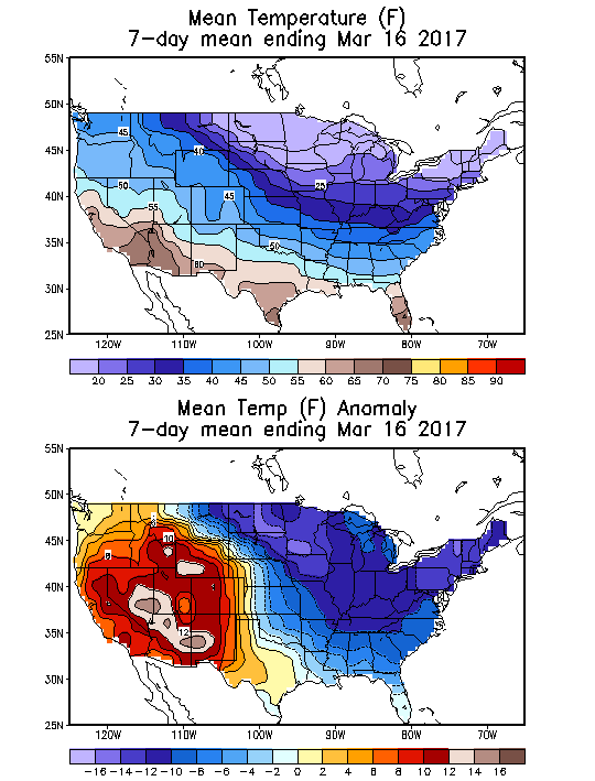 Mean Temperature (F) 7-Day Mean ending Mar 16, 2017