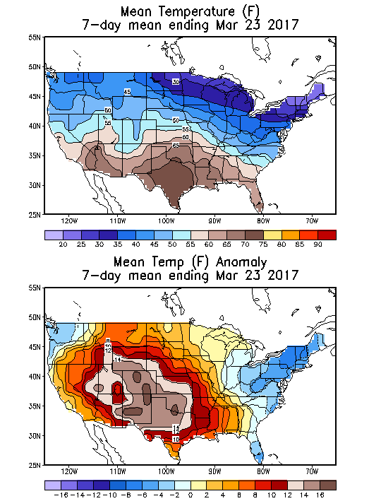 Mean Temperature (F) 7-Day Mean ending Mar 23, 2017