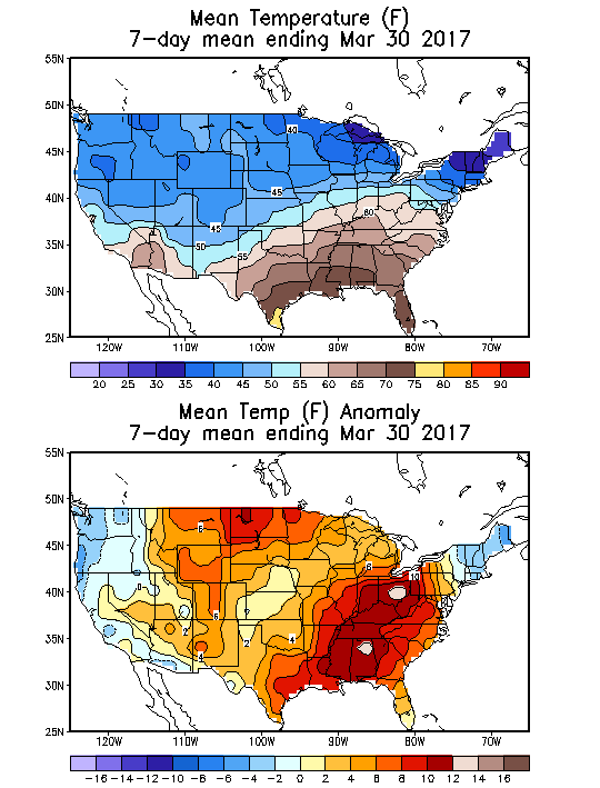 Mean Temperature (F) 7-Day Mean ending Mar 30, 2017