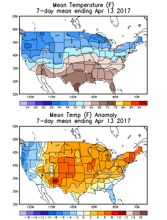 Mean Temperature (F) 7-Day Mean ending Apr 13, 2017