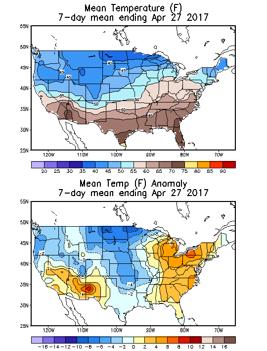 Mean Temperature (F) 7-Day Mean ending Apr 27, 2017