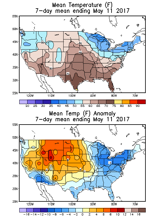 Mean Temperature (F) 7-Day Mean ending May 11, 2017