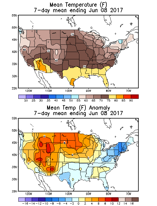 Mean Temperature (F) 7-Day Mean ending Jun 08, 2017