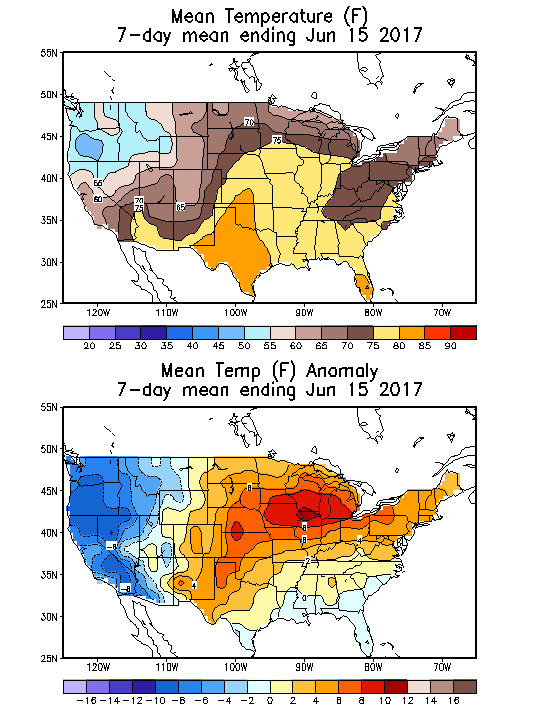 Mean Temperature (F) 7-Day Mean ending Jun 15, 2017