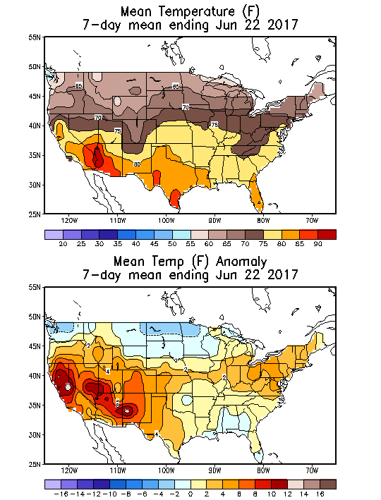 Mean Temperature (F) 7-Day Mean ending Jun 22, 2017