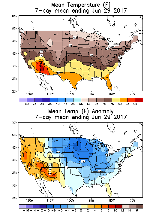 Mean Temperature (F) 7-Day Mean ending Jun 29, 2017