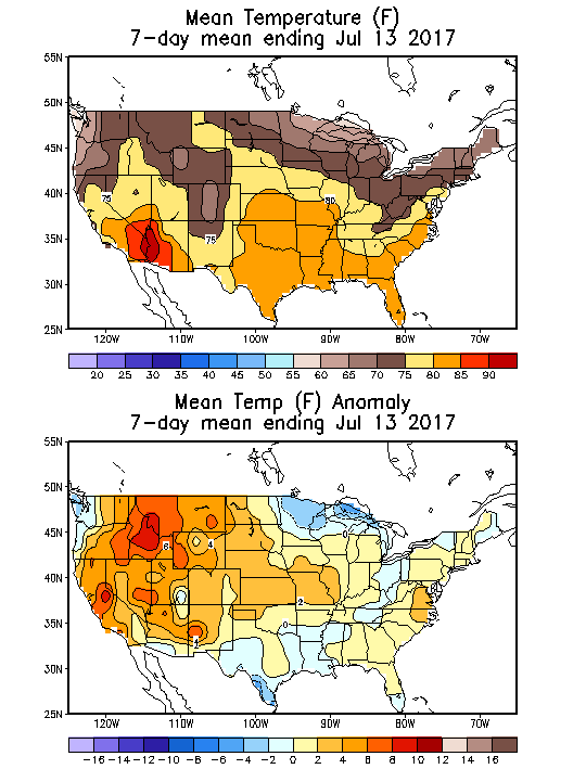 Mean Temperature (F) 7-Day Mean ending Jul 13, 2017